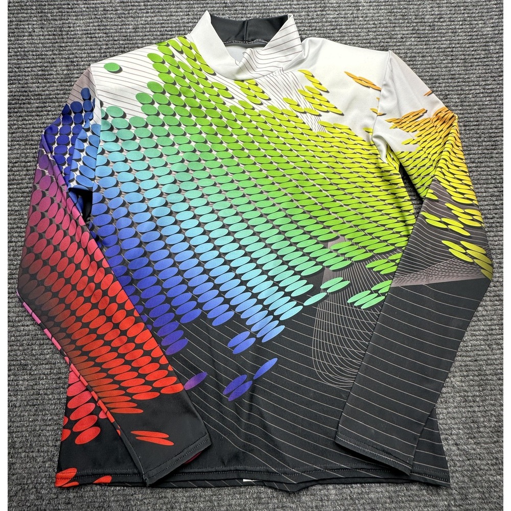 FJM Shirt Mens Large Multicolor Mock Neck Long Sleeve‎ Graphic Dance Jersey Top